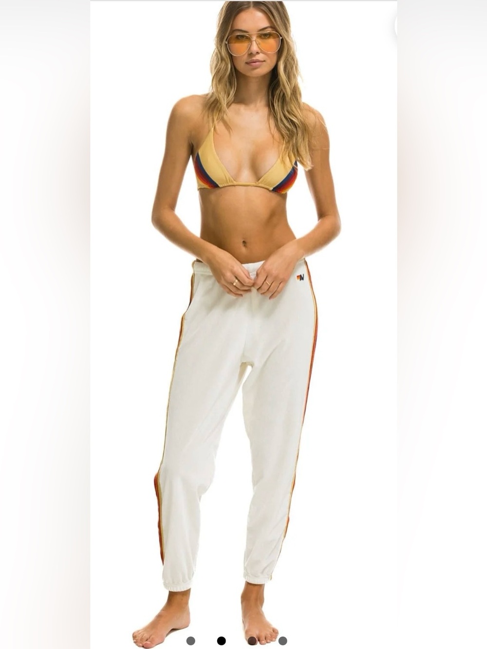 Aviator Nation - 5 Stripe Sweatpants- Vintage White Size XL